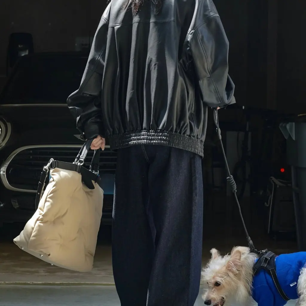 

Lufu Women's Korean Style Retro Fleece-Line Wide Leg Jeans Casual Loose Straight Trousers Warm Skin-Friendly Winter Pants