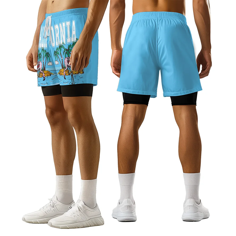 

Original summer Red-crowned Crane Island 3D advanced printing casual trend sports letters skateboard camouflage shorts