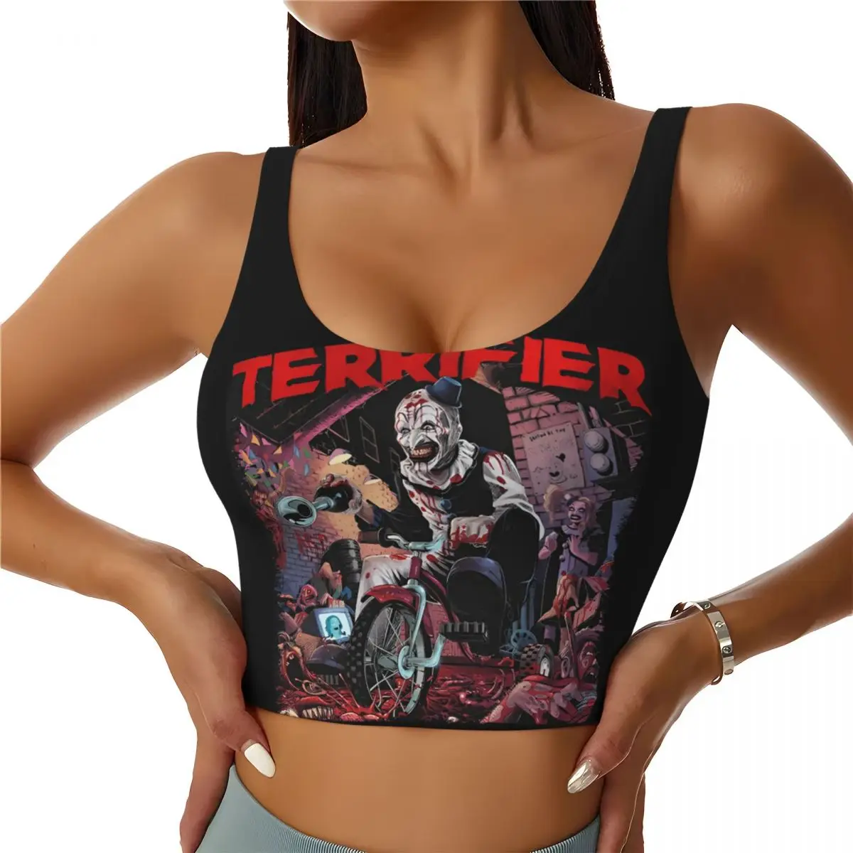 Custom High Impact Terrifiers Halloween Horror Movie Sports Bra Women Gym Workout Yoga Crop Top