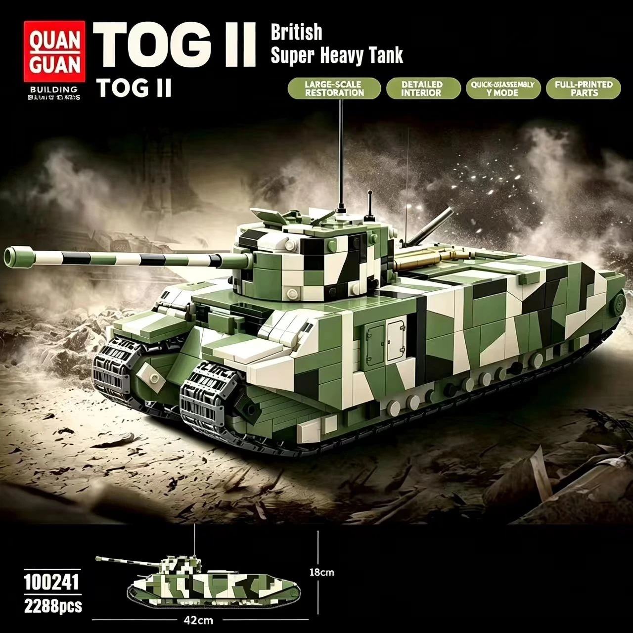 100241 TOG II Super Heavy Tank Building Blocks 2288Pcs, Military Model Bricks with Random Minifigure for Hobby Display
