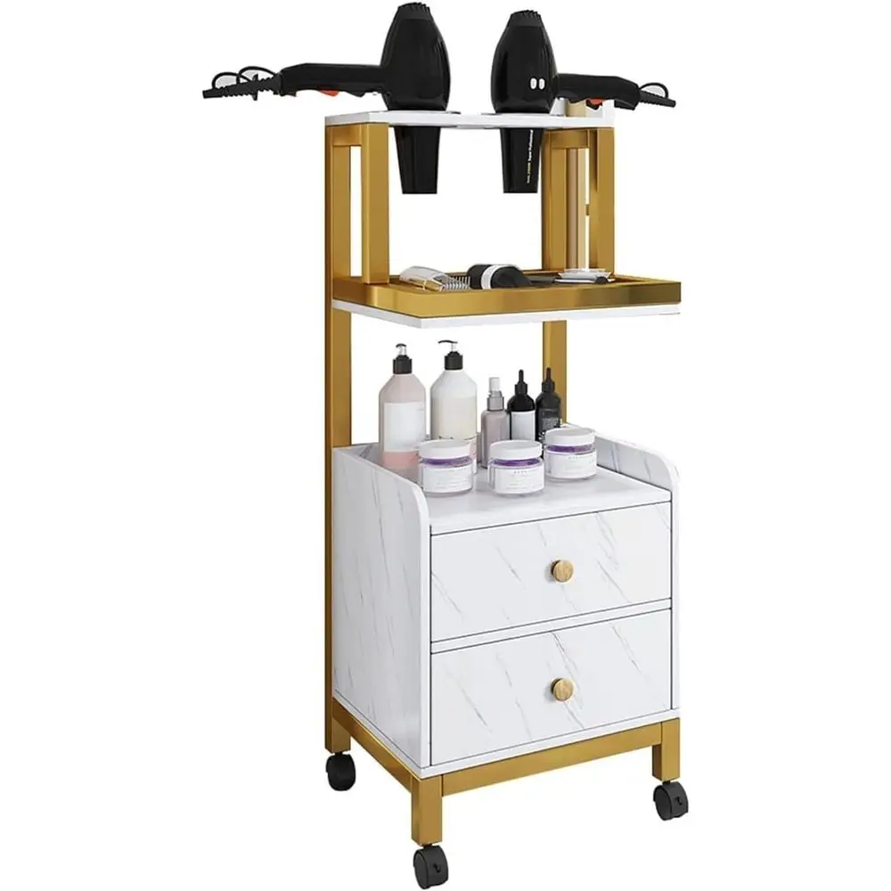 

Metal Rolling Cart with Storage Shelves and Wheels, Portable Snack Trolley for Hair Dryer and More
