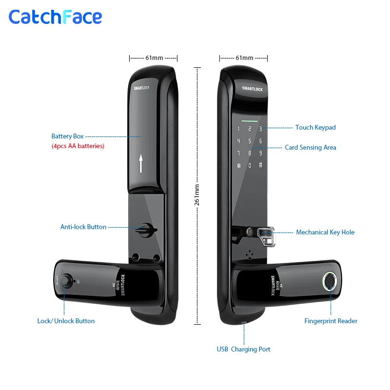 New Electronic Fingerprint Biometric Frosted Panel Digital Smart Door Lock WiFi TUYA or TTLock APP Password IC Card Security