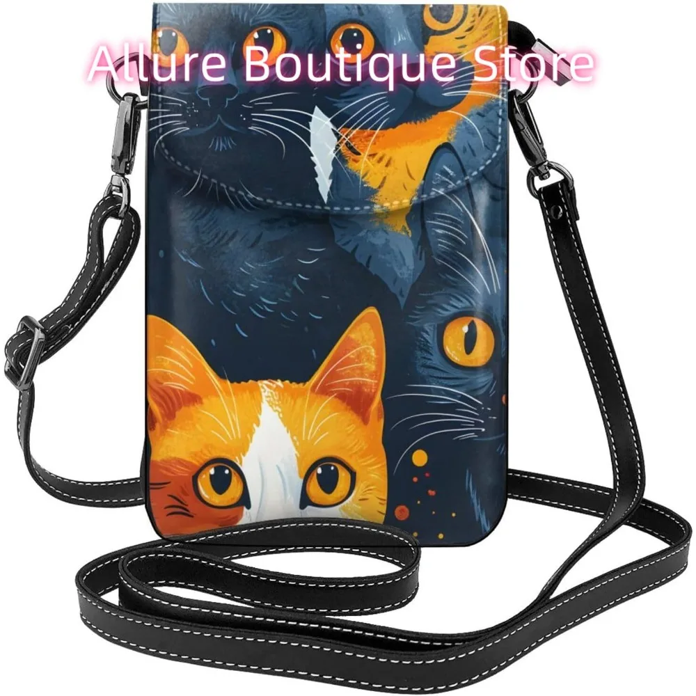 

Женская сумка через плечо с забавными кошками из искусственной кожи, маленькая дорожная сумка для мобильного телефона, легкий мини-кошелек для телефона, кошелек Cross Bo