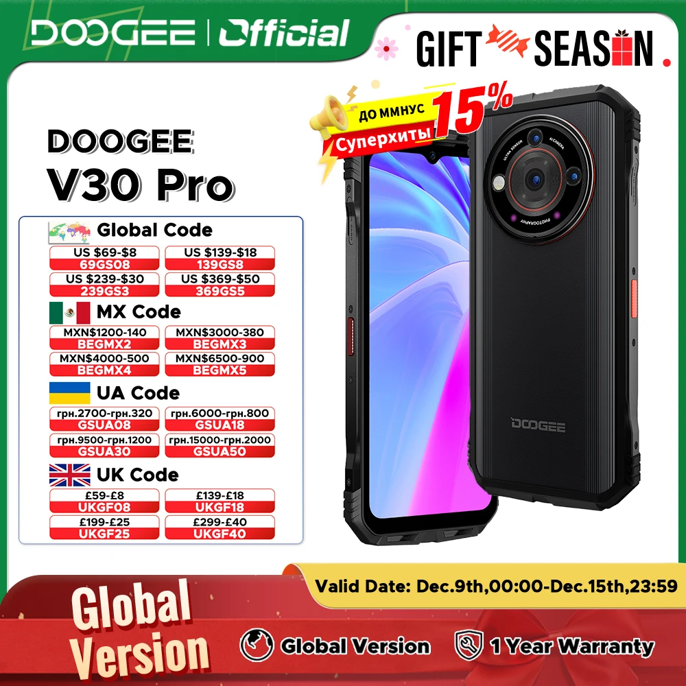 Estreno mundial DOOGEE V30 Pro teléfono resistente 200MP cámara dimensión 7050 5G Smartphone 6,58 \