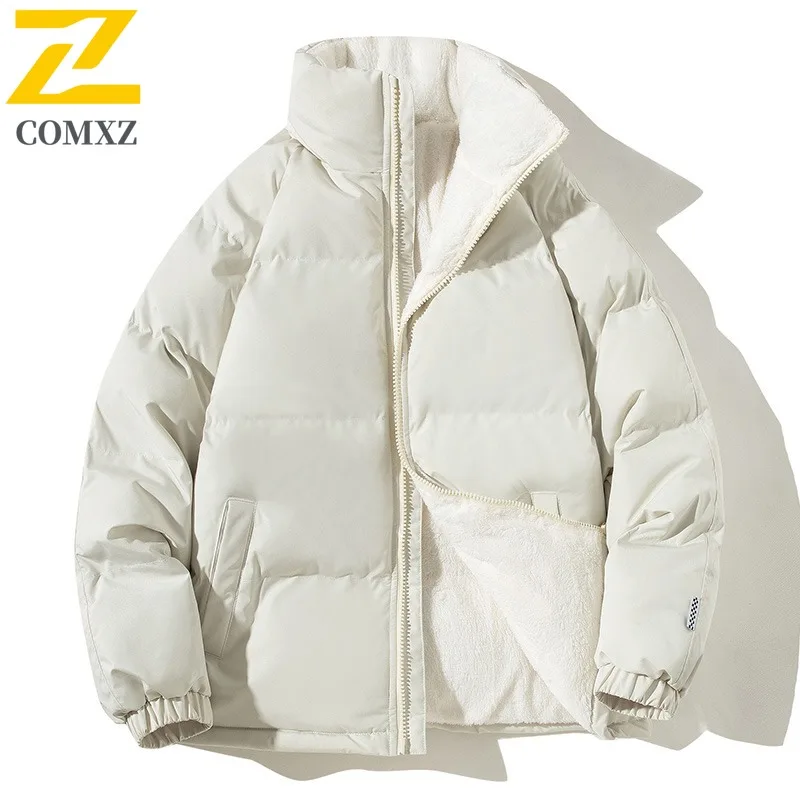 COMXZ Mens Fleece Jacket Solid Color Snow Hiking Warm Design Daily Winter Jacket Camping Trip High-Quality Cotton Padded Jacket