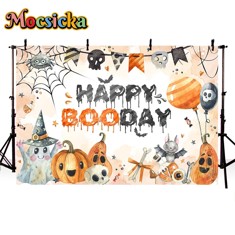Mocsicka Halloween Photo Backdrop For Baby Shower Birthday Party Photography Pumpkin Lights Spooky Decorations Props