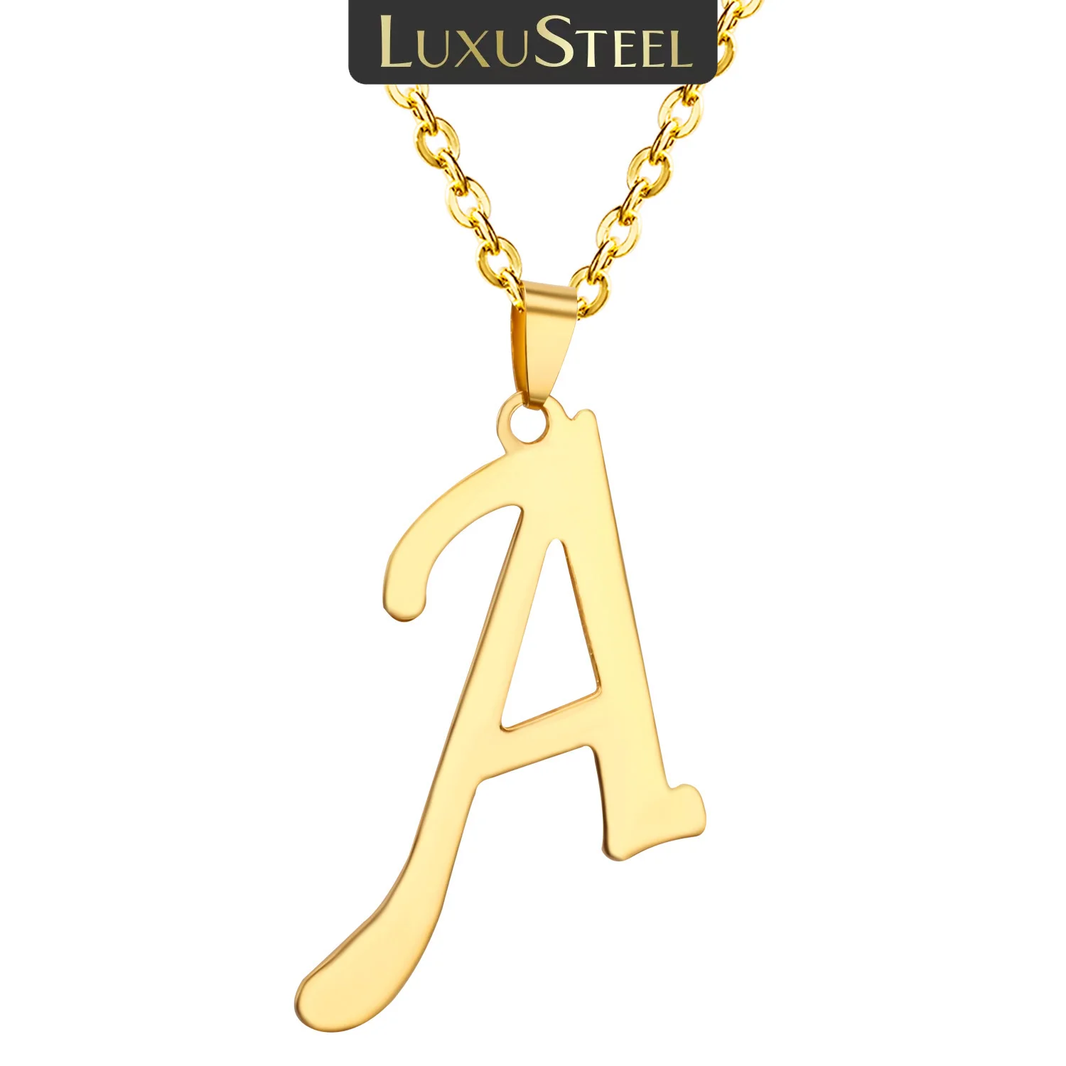 LUXUSTEEL Stainless Steel Initial Letter A-Z Pendant Necklace For Women Men Gold Color Personalization Choker Jewelry Gifts