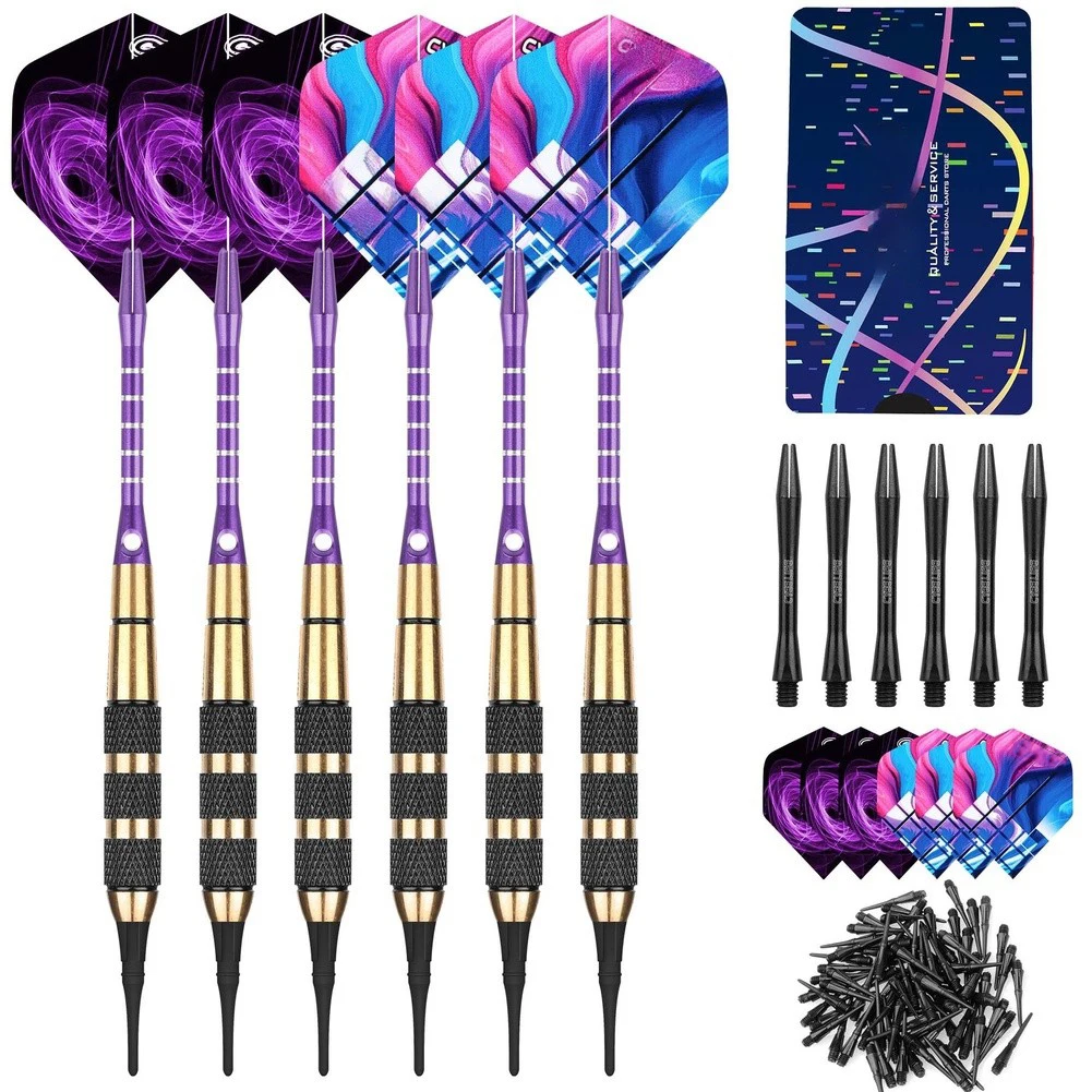 

Soft Tip Darts CyeeLife 9 Pack Brass Barrels Tips for Electronic Dartboards Aluminum Shafts Knurled Grip Design