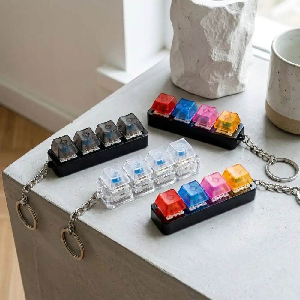 4 Keys LED Keyboard Keychain Crisp Clicky Press Feeling with LED Light Mechanical Switch Keyboard Novelty Wear-resistant
