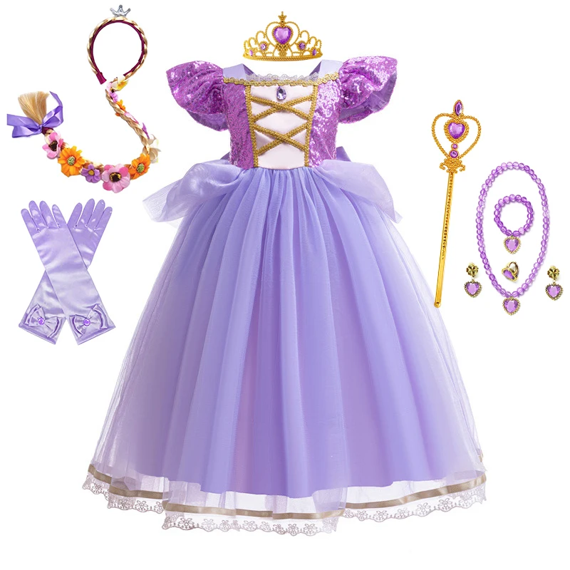 Disney Princess Rapunzel for Girls Costume Movie Tangled Kids Cosplay Carnival Party Vestido Birthday Christmas Dress 2-10Yrs