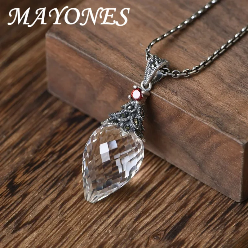 

Mayonnaise 2021 trend new real s925 Wilver WOMAN'S pendant retro fashion unique inlaid with marxite white crystal pendant