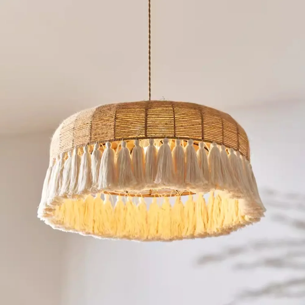 Wabi Sabi Led Ceiling Chandelier Japan Hemp Rope Ceiling Lamp Living Room Loft Twine Pendant Lights Home Decorations Lustre