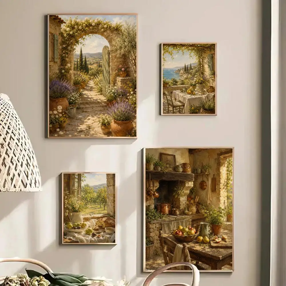 Tuscan French Countryside Landscape Poster Self-adhesive Advanced Aesthetic Printing Paper Wall Art for Living Room Home Decor