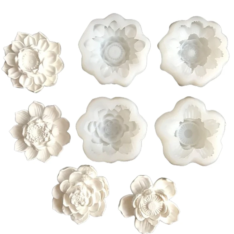Simulation Lotus Candle Silicone Mold Blossom Flower Soap Fragrance Ornaments Making Chocolate Cake Decor