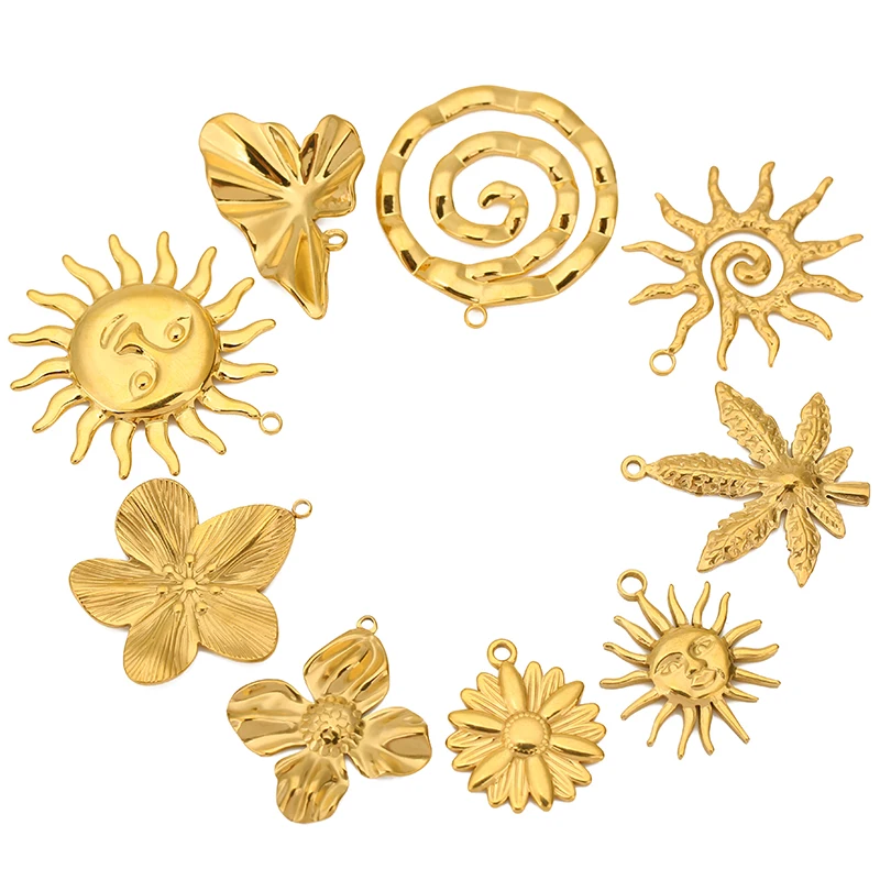 4pcs Stainless Steel Leaf Vintage Sun Flower Spiral Circle Large Charms Pendant for DIY Earring Necklace Jewelry Making Supplies