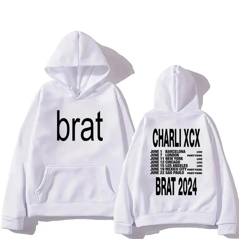 Charli Xcx Brat Tour Graphic Hoodies Men's Clothing Fashion Harajuku Hip Hop Pullovers Casual Oversized Warm Fleece Sweatshirts