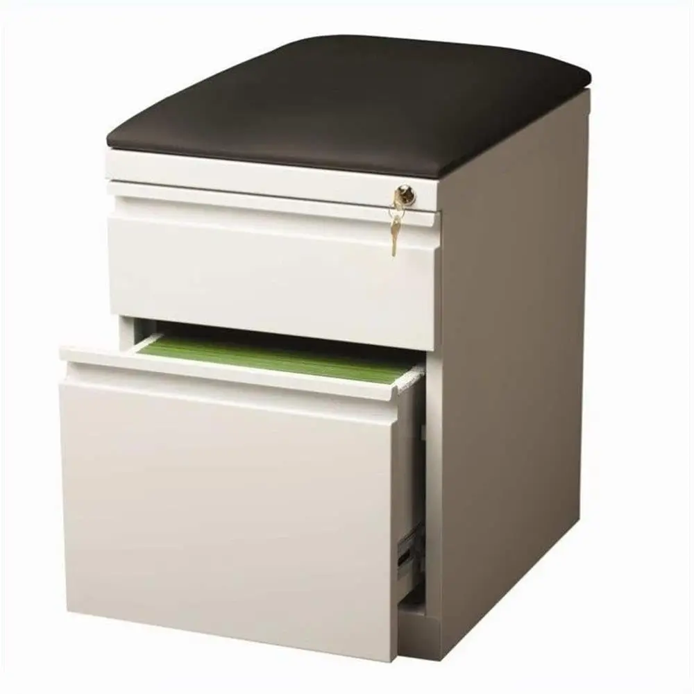 

20"D 2-Drawer Metal Mobile Pedestal File Cabinet W/Cushion In White/Black, Customized