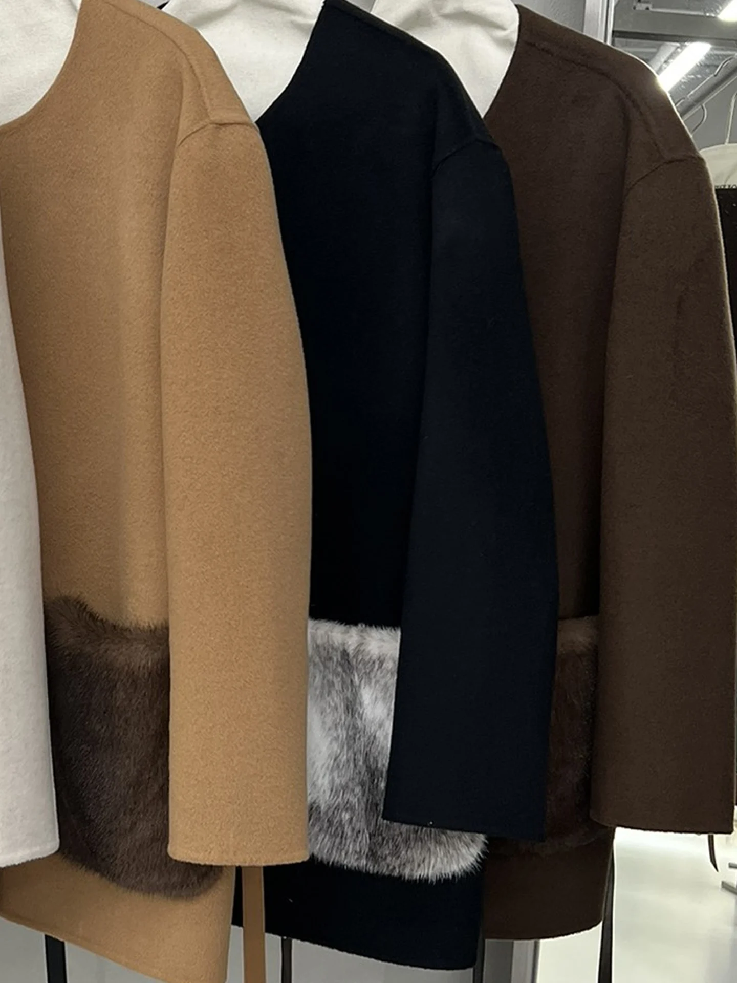 秋冬高級コート 秋冬新作 ブルーミンク ミンクファー襟付き カシミヤウールコート レディース