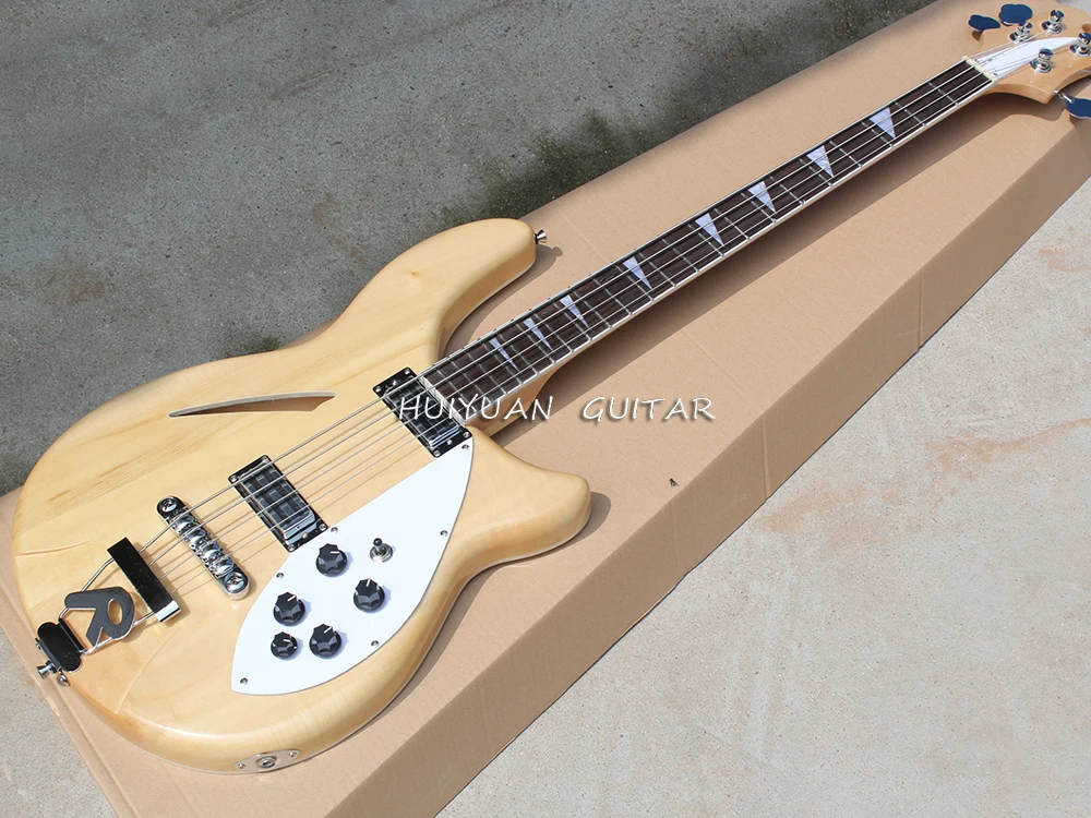 4 Strings Natural Wood Color Semi-hollow Electric Bass with Rosewood Fretboard,Providing Customized Service