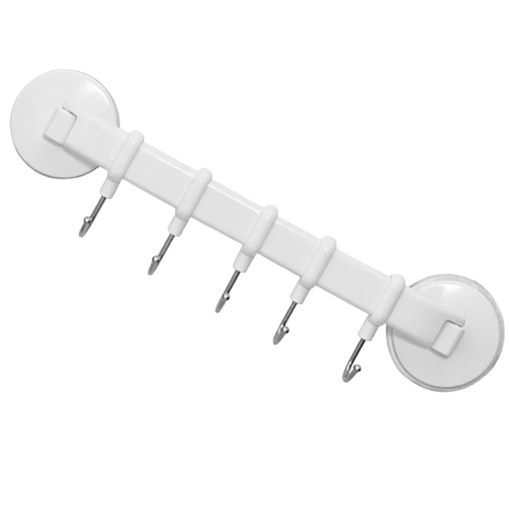 White Suction Rack Strong Cup Flat Corner Can Be Installed Kitchen Bathroom Storage Multi-hook Hanging Short Style (5 Hooks)