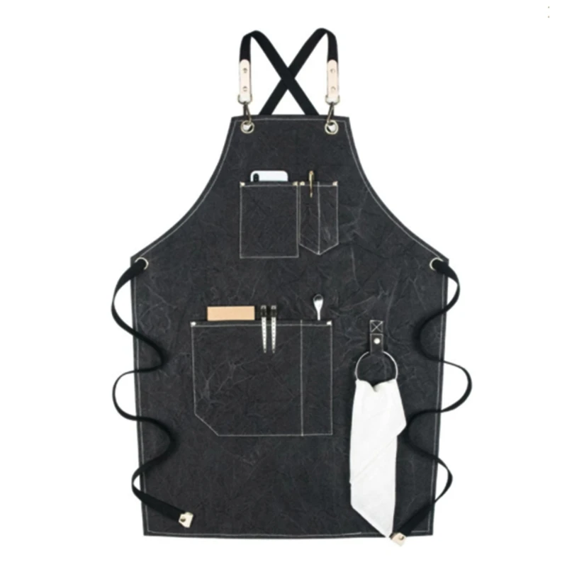 

Women Men for Cross Back Adjustable Bib Apron Vintage Work Apron with Pock