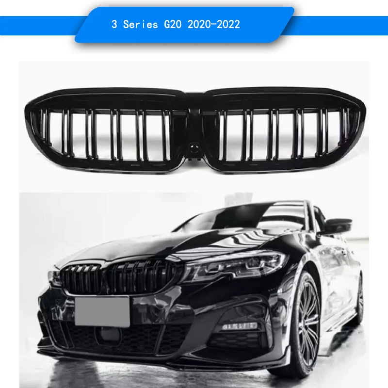 2 Slat style Grill Fit for BMW 3 series G20 2020-2022 Gloosy Black or Carbon pattern Color Front Grill 3 series G20 2020-2022