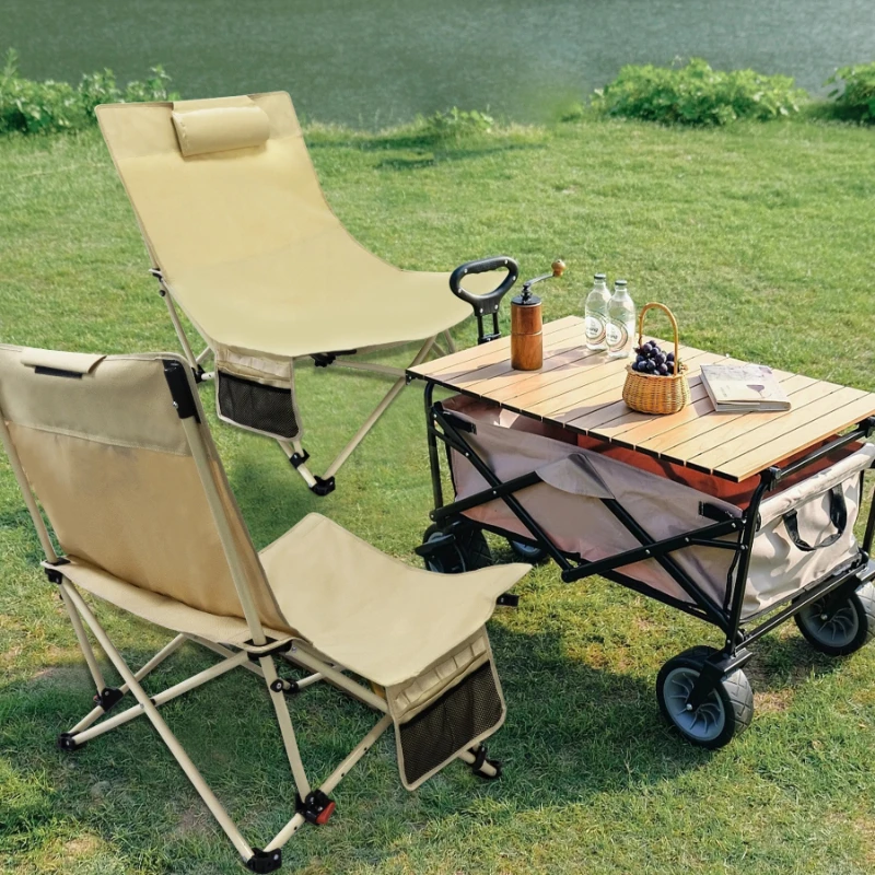 Oversized Backpack Camping Chair Portable Low Beach Chair with 4 Gear Folding Reclining Chair for Beach Lawn Outdoor