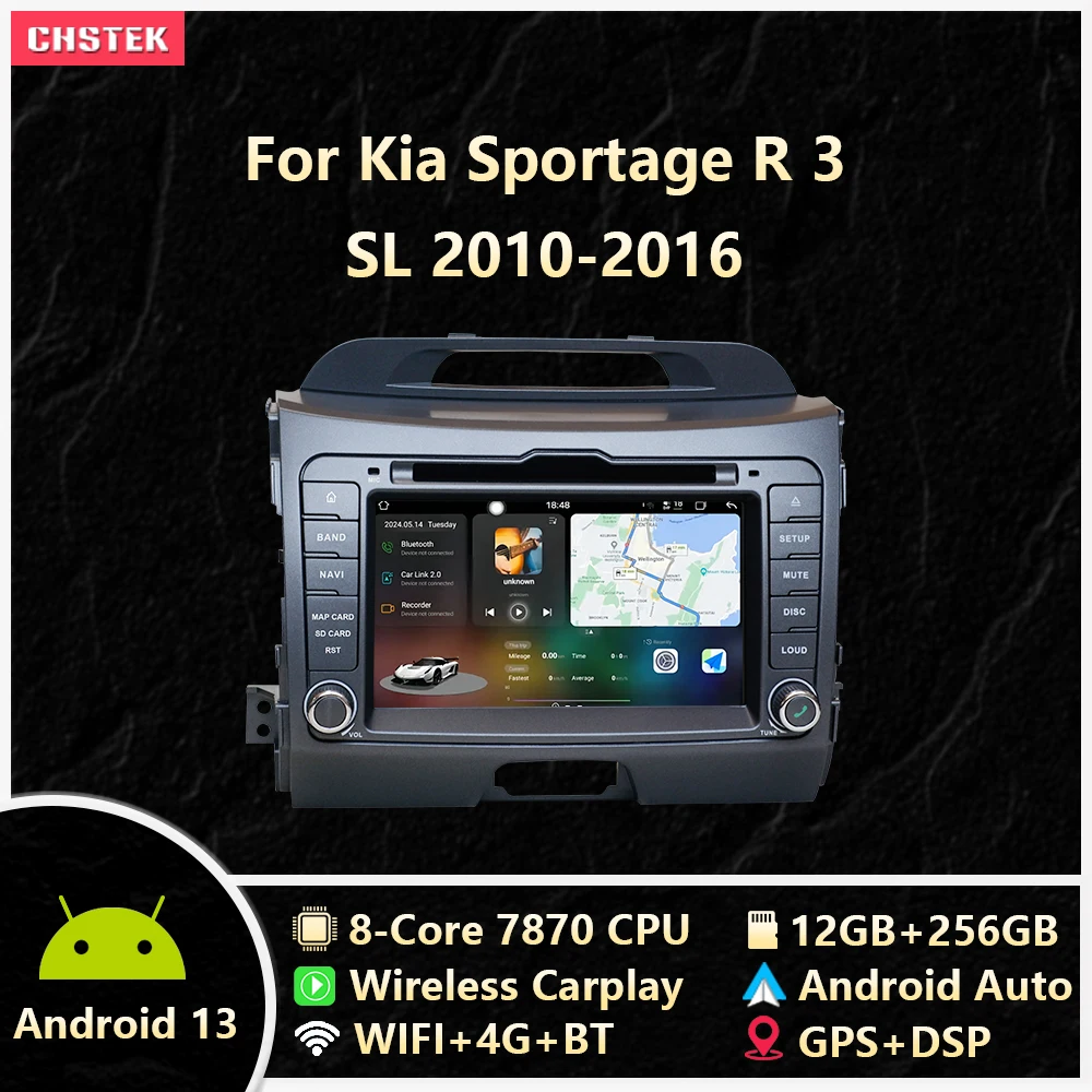 

CHSTEK Car Radio 7870 12G+256G CarPlay Android Auto For Kia Sportage R 3 SL 2010-2016 Multimedia Navigation Bluetooth 4G WIFI