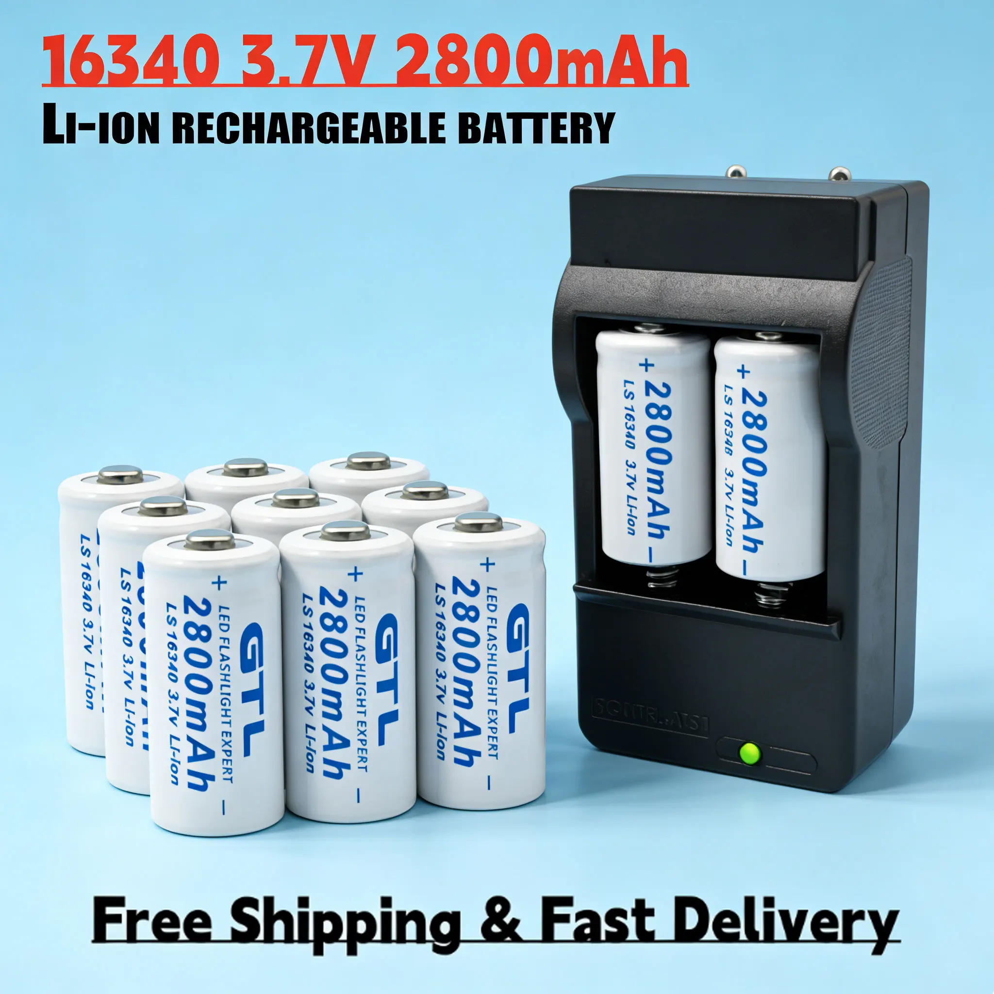 

2-20pcs 3.7V 2800mAh Rechargeable Li-ion Battery CR123A RCR123 ICR16340 with L70+16340 Charger for Security Camera