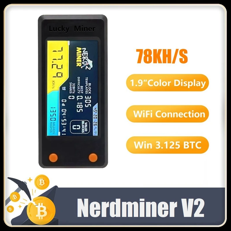 Nerdminer V2 78KH/S BTC Solo Lottery Miner With LCD Display Bitcoin BTC Crypto Miner ASIC Mining Miner Silent Miner