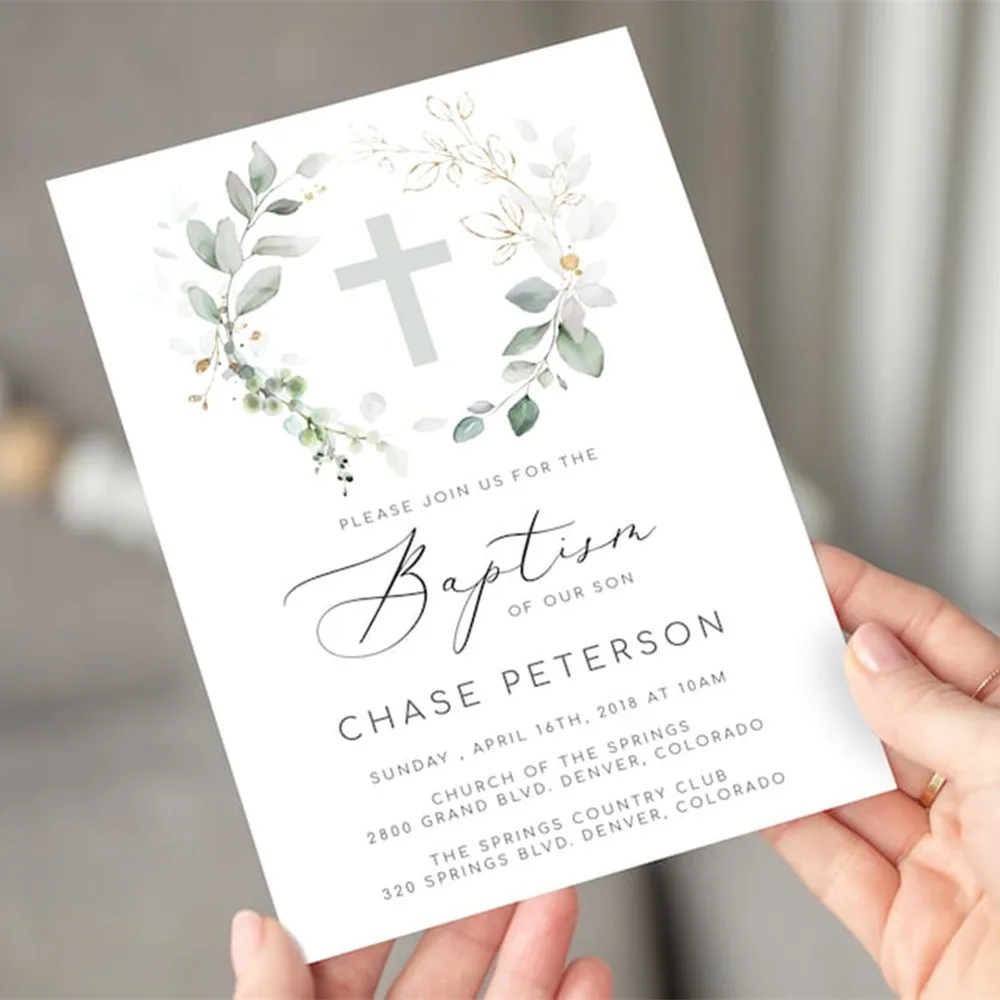 

Eucalyptus Baptism Invitation for Boy, Printable Baptism Invites, Christening, Boy