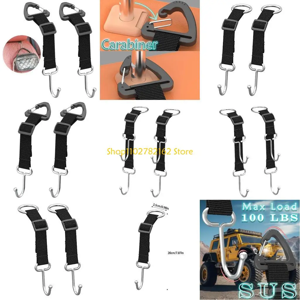 

547B Pair Car Seats Hook Hanger Strong Metal Purse Holder Polyester Hook for Headrests