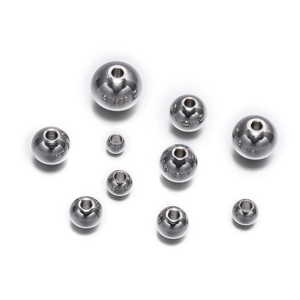 30-100pcs 3-8mm Stainless Steel Loose Spacer Beads Round Seed Big Hole Bead Findings For Jewelry Making DIY Supplies Accessories