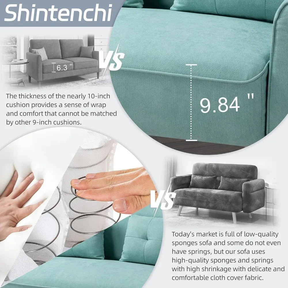 living room sofas 47" Loveseat Wood Sofa, Green, Simple Assembly couch sofas