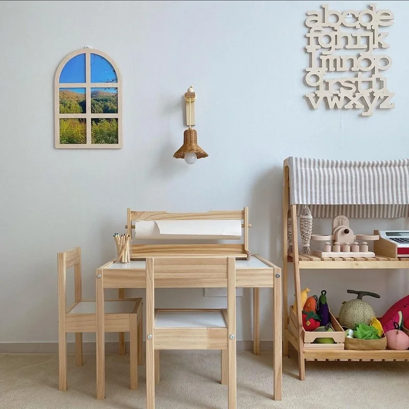 Nursery Room Decor Alphabet Wall Hanger Wood Letters House Window Shaped Pendant Baby Kids Room Nordic Decorations Photo Props