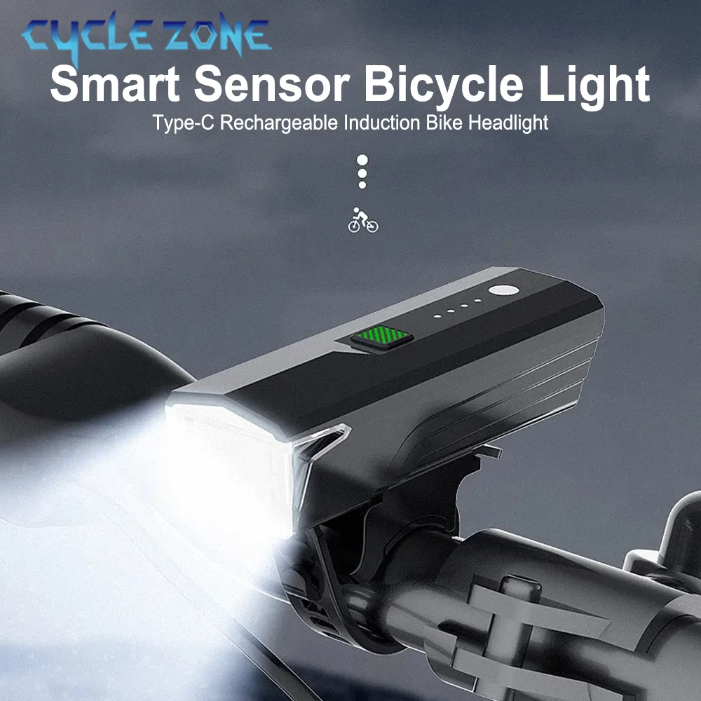 

Smart Sensor Bicycle Front Light Type-C Rechargeable Induction Bike Headlight for MTB Road Bike Night Riding Cycling Accessories