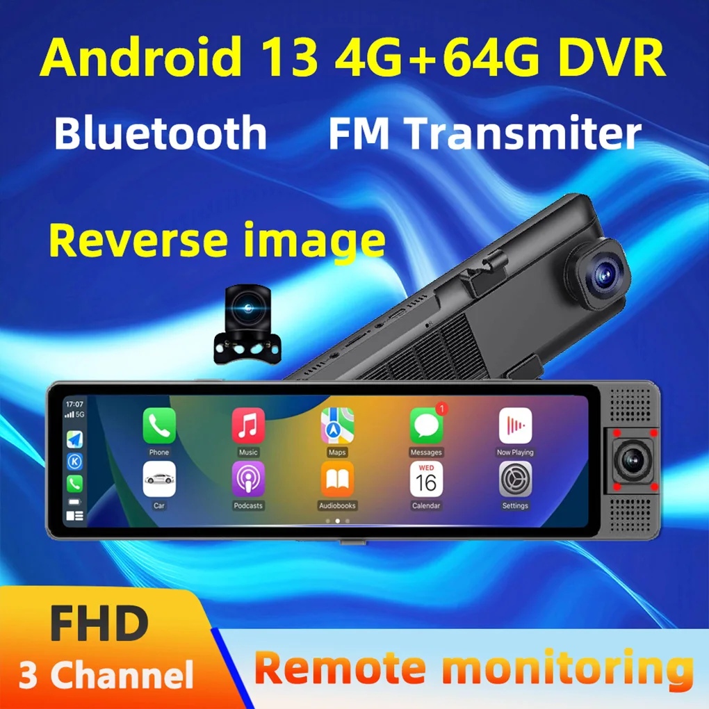 Car Dash Cam DVR 1080P HD Rearview Mirror Dash Cam 24h Parking Mon-itor 3 Channel 12 Car