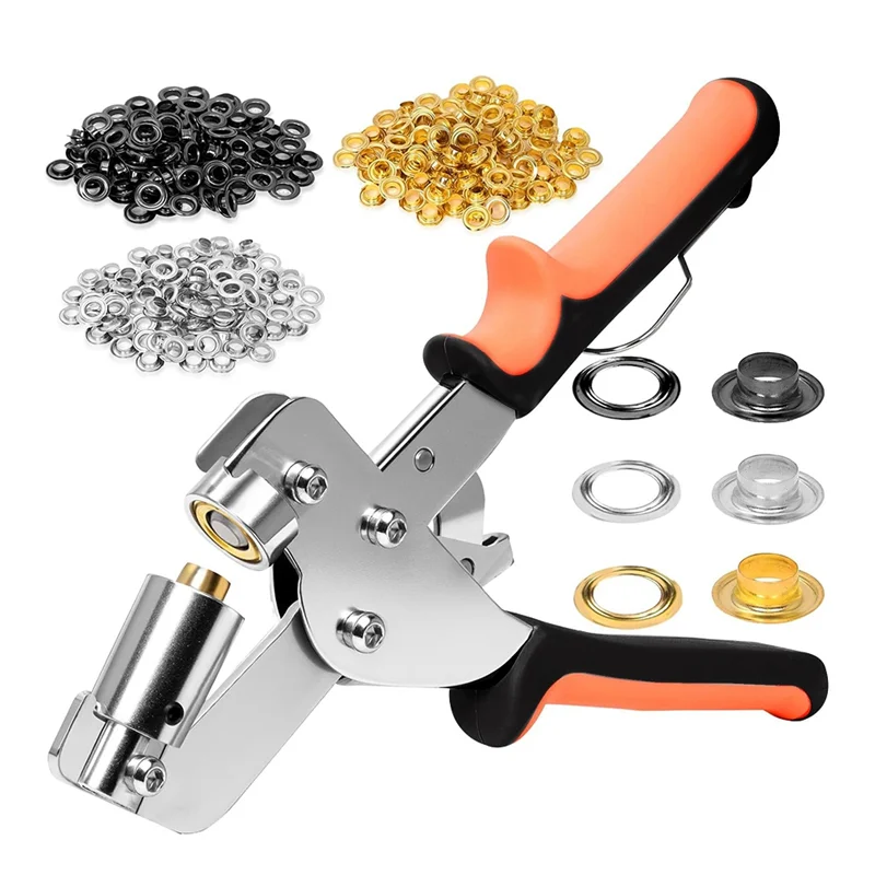 ชุดเครื่องมือ ABJI-Grommet พร้อมห่วงยางโลหะ 300 ชิ้น - คีมห่วงยางขนาด 3/8 นิ้วสำหรับงานหนัก