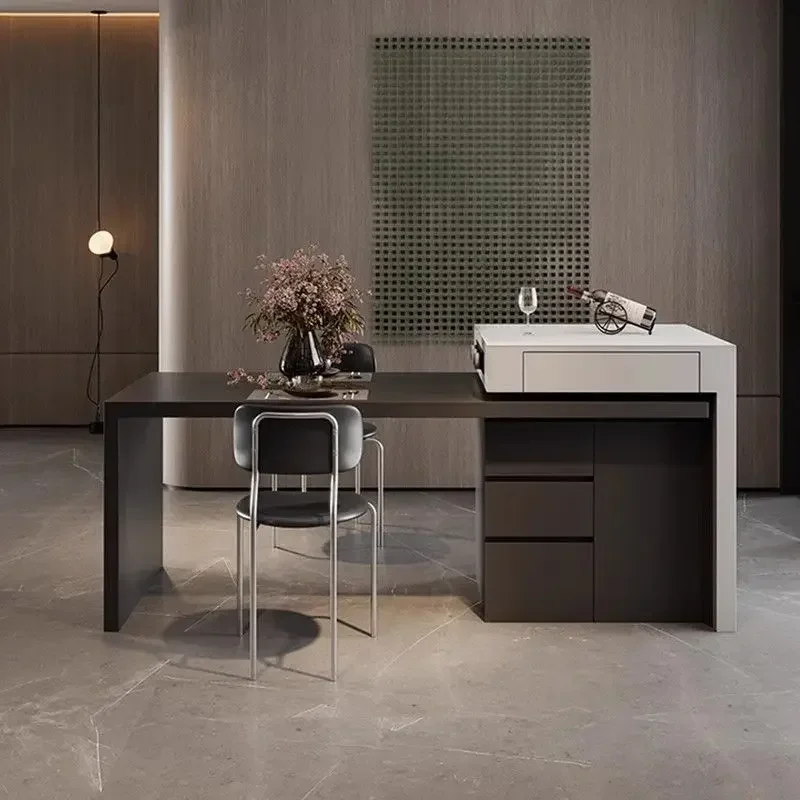 Retractable Kitchen Island Dining Table Integrated Household Rotating Stone Plate Medium Kitchen Island Open Small Apartment