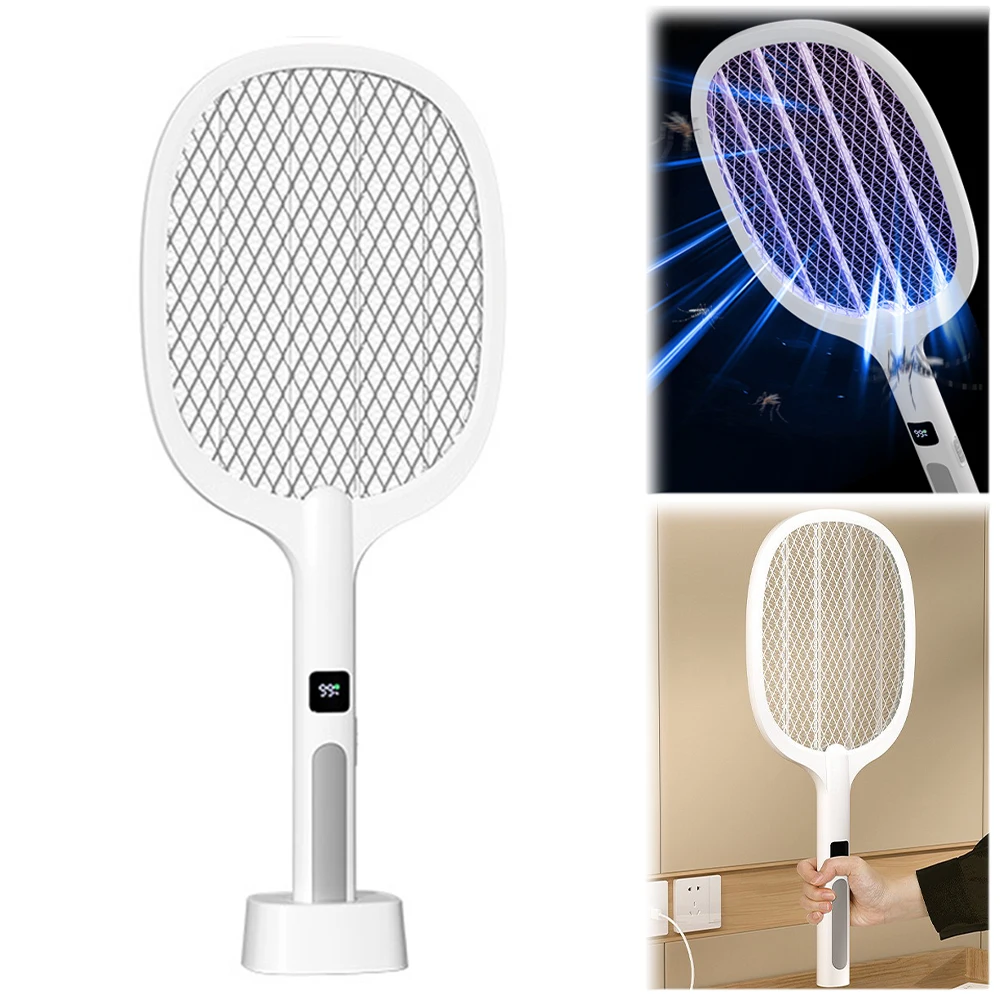 

Electric Fly Swatter Rechargeable Mosquito Swatter 2 in 1 Mosquitoes Trap Lamp for Home Indoor Outdoor