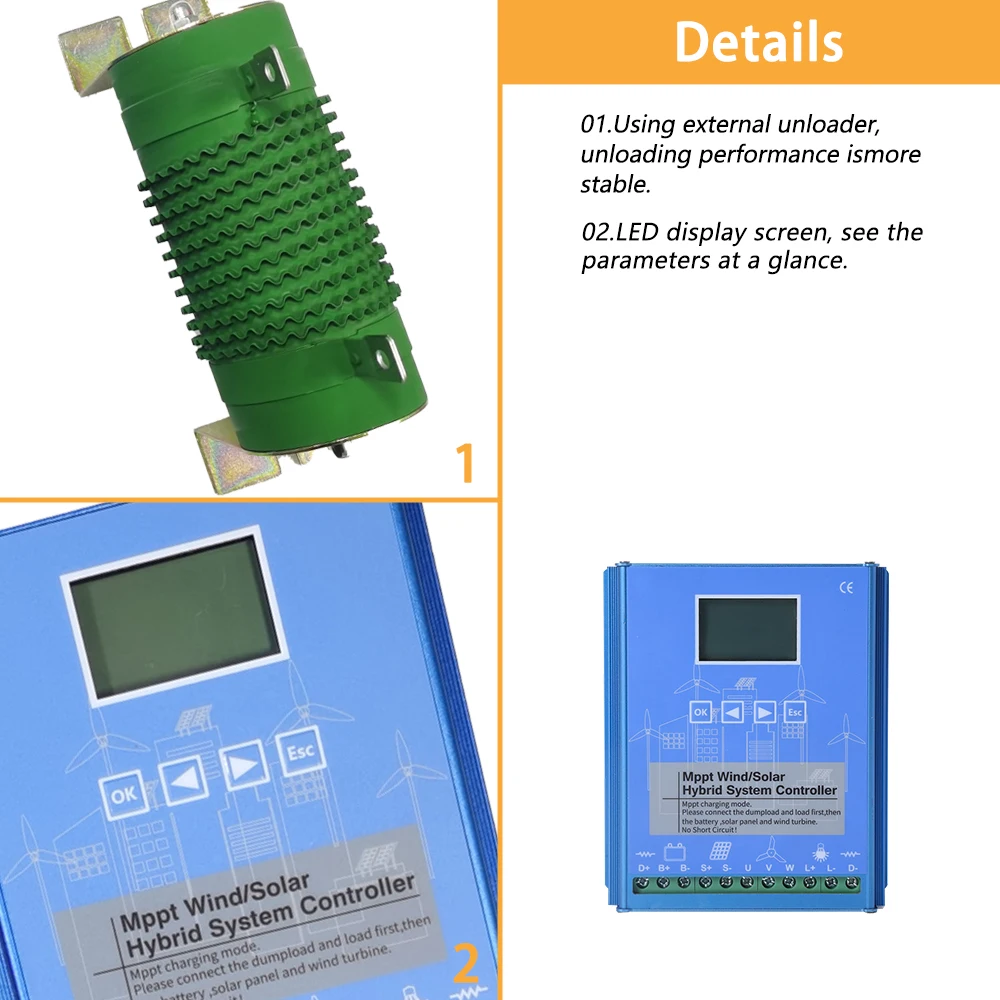 Imagem -02 - Sistema Híbrido Solar Eólico Controlador de Carga Mppt com Carga de Despejo Turbina Eólica Painel Solar Regulador Solar 15000w 12v 24v 48v 5kw