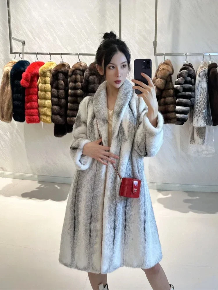 Temperament Fur Integrated Mink Coat Women 2024 New Young Lady Mid Length Lapel Faux Fur Coats Commuter Style Winter Coats