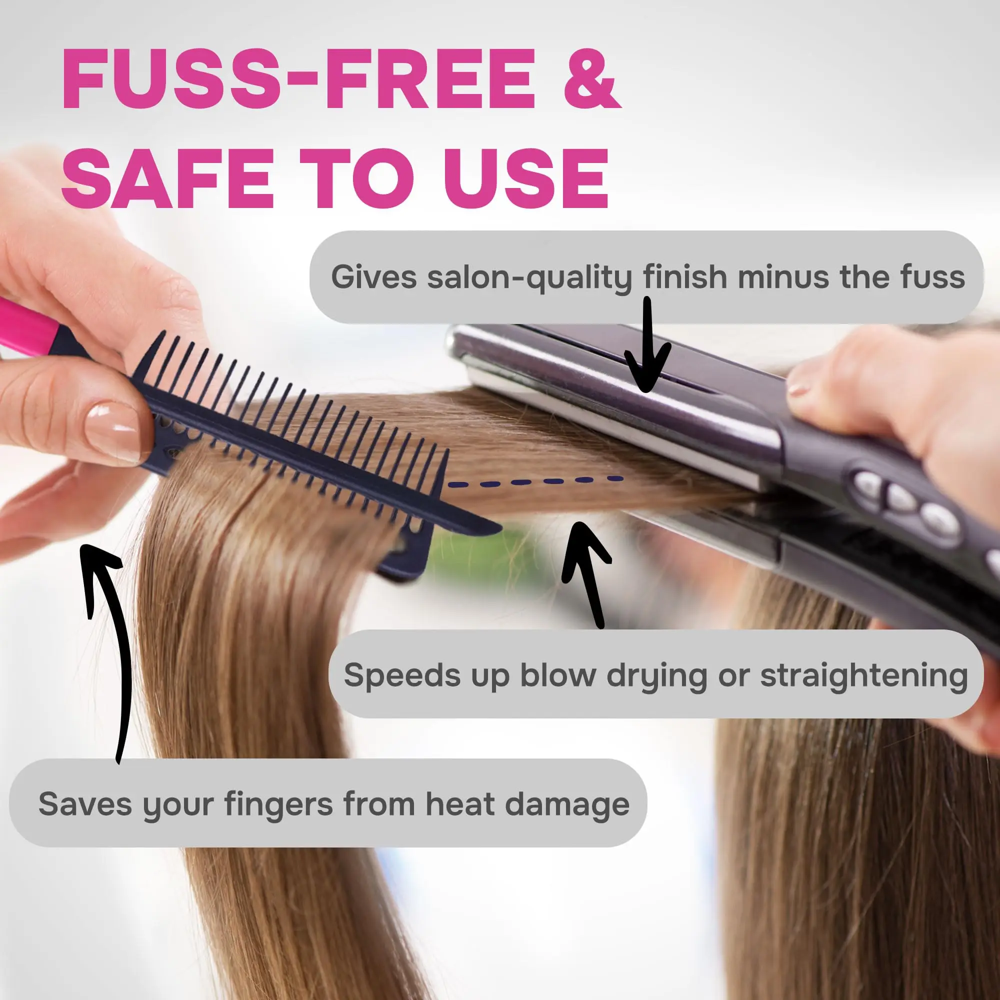 V-förmiger Haarglättungskamm – abgerundete Zähne gegen Hitzeschäden für knorriges/krauses Haar, leichtes Styling-Werkzeug und Entwirrung – Detail 4