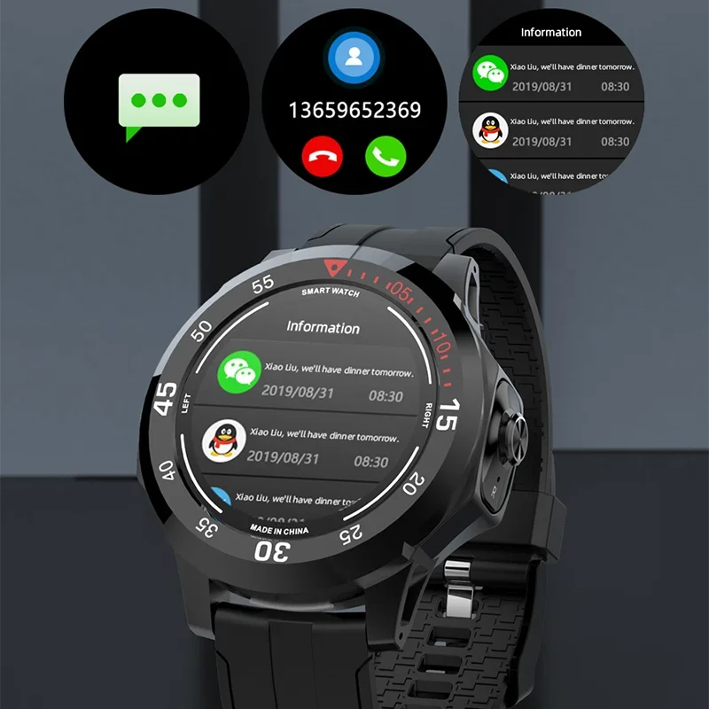 Smart Watch com TWS fone de ouvido sem fio, freqüência cardíaca, monitoramento da pressão arterial, música local, lembrete de chamada Bluetooth, fone de ouvido, novo