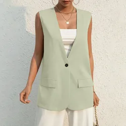 clothes for women Summer Suit Jacket Work Casual Sleeveless V-Neck Single Button Solid Color Suit Vest top traf official store