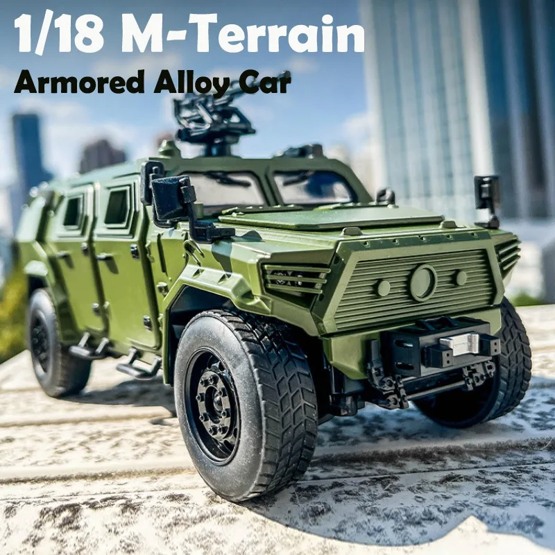 Simulation 1/18 M-Terrain Armored Alloy Car Model Pull Back Sound and Light Simulation Diecast Off-road Vehicle Toy Boy Gift