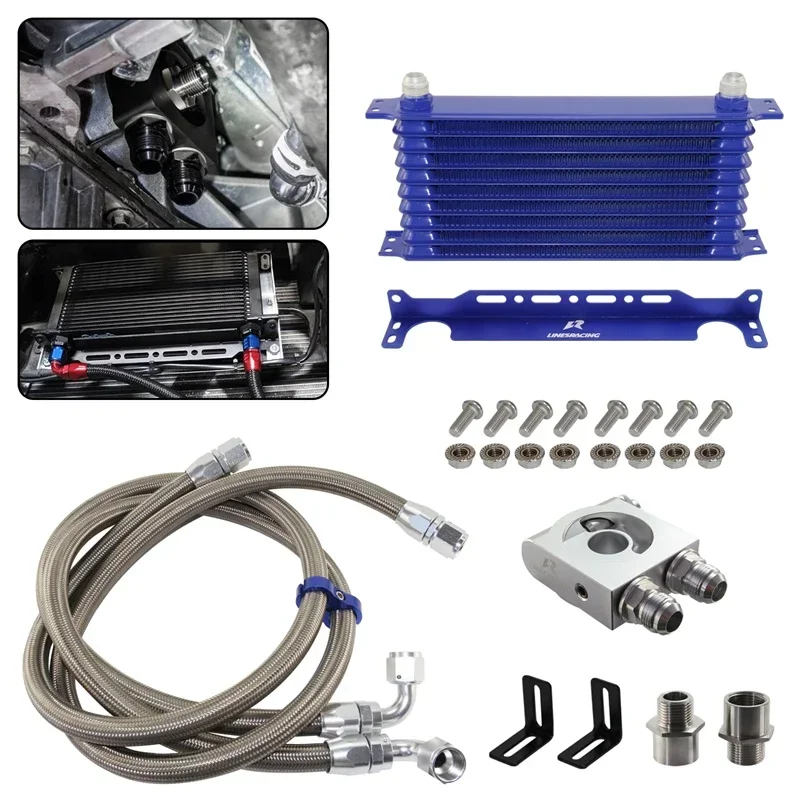 Universal 10-15 Row Japanese Oil Cooler w/ Bracket Kit Thermostatic 73±0.5° AN10 7/8