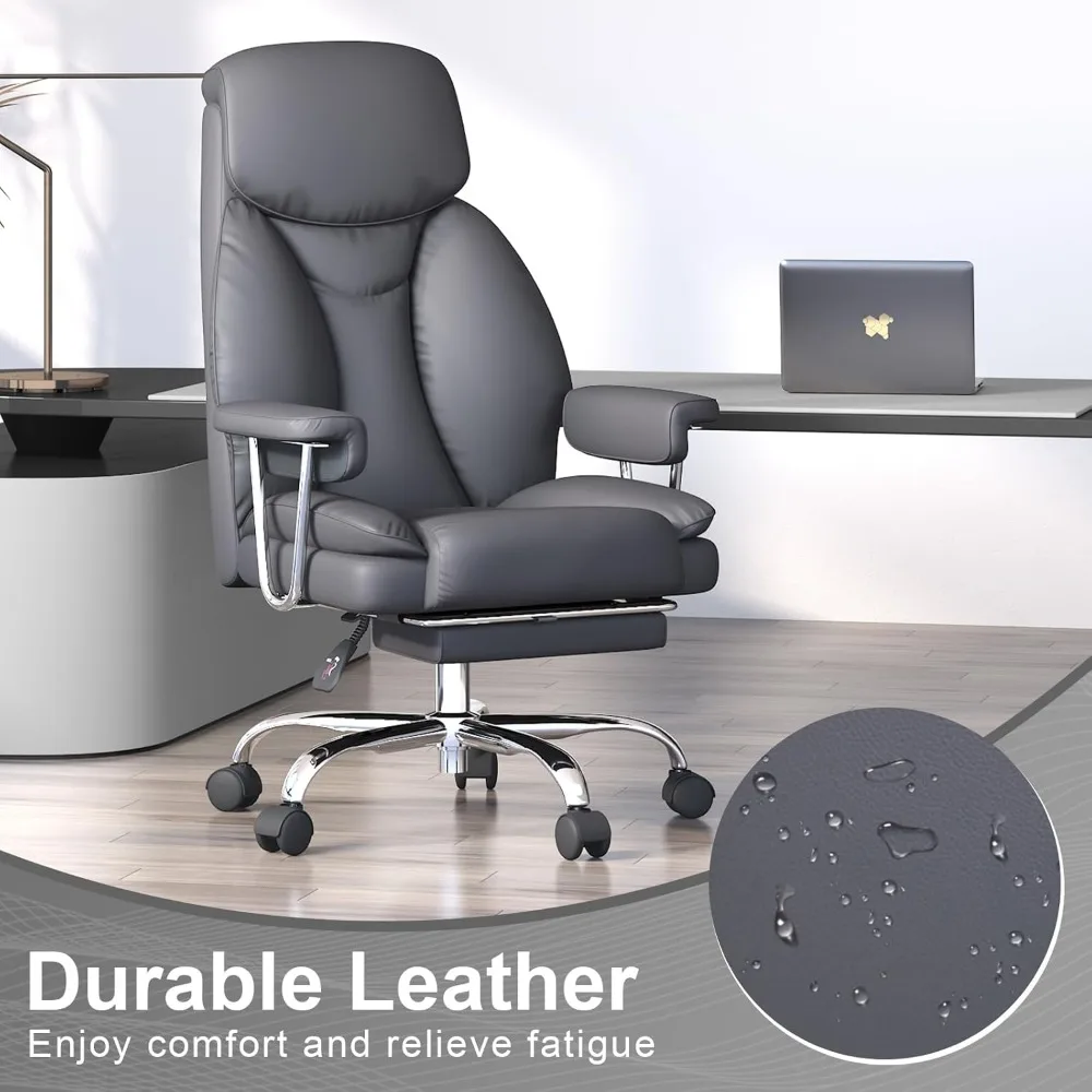 Ergonomic High Back Leather Office Chair for Big and Tall, Executive Desk Computer Chair with Footrest and Padded Arms