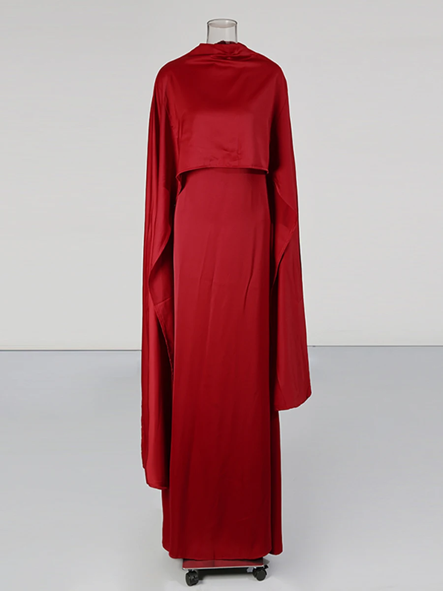 CHICEVER Red Spliced Shawl Irregular Dress Female Stand Collar Sleeveless Intellectual Temperament Women's Dresses Fashion New
