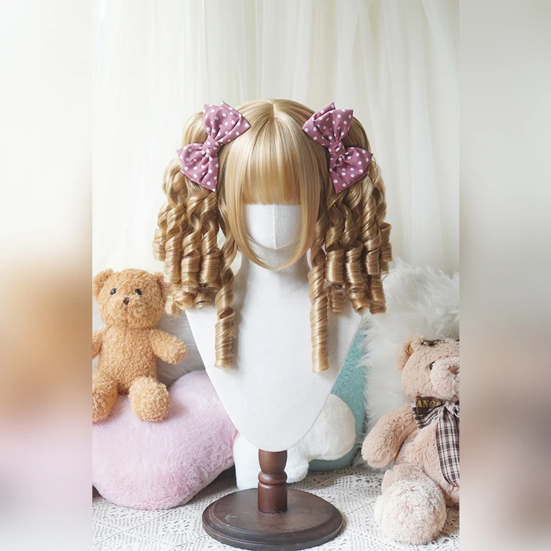Lolita Style Long Curly Double Ponytails Wig | Heat Resistant Synthetic Hair with Bangs for Cosplay, Halloween, Anime Theme Part